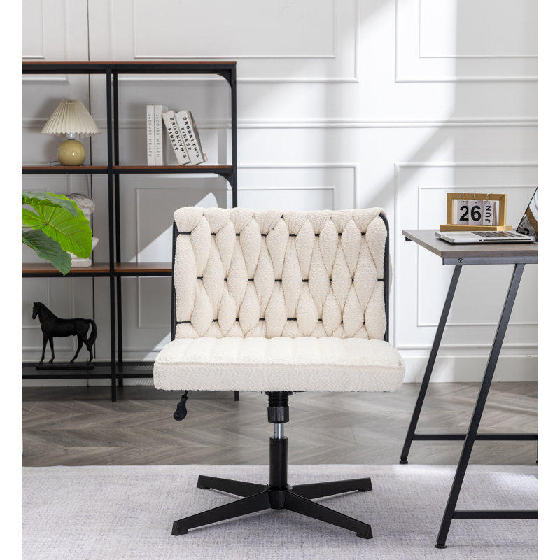 Magena Armless Cross Legged Velvet Office Chair Without Wheels Wide Seat and Rocking Back Latitude Run Upholstery Color Gray